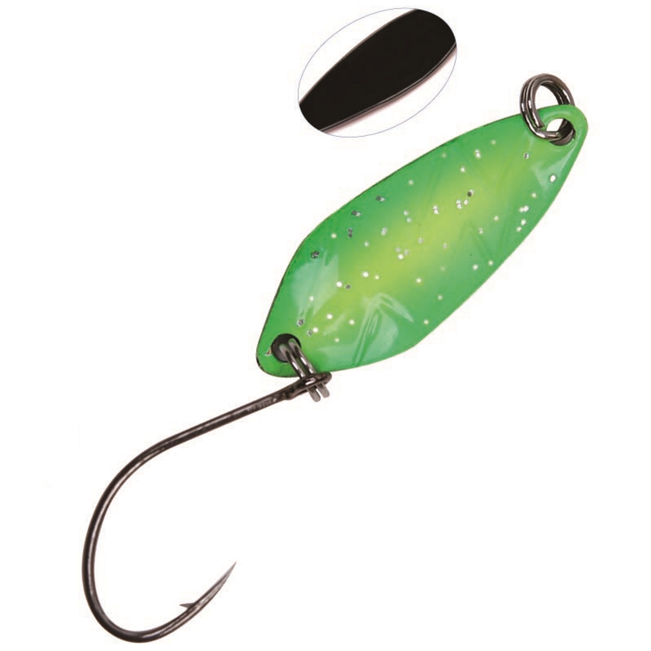 Trout Spoon No.I Einzelhaken 2,5 cm  2,1g grün-gelb-glitter / schwarz
